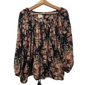 Denim & Supply Ralph Lauren Boho Floral Peasant Blouse Size XL Dark Romantic